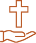 Open hand with cross (church support) icon - orange