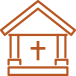 Building with a cross (church or seminary) icon - orange